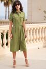 Roman Green Button Belted Collared Shirt Dress - Image 2 of 5