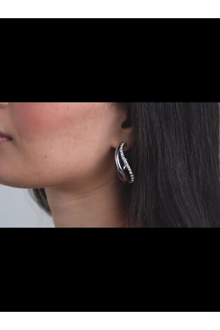 Ted Baker Silver Tone Large Wayva: Jewelled Wave Hoop Earrings - Image 2 of 4 Ted Baker Silver Tone Large Wayva: Jewelled Wave Hoop Earrings - Image 2 of 4
