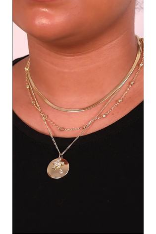 Caramel Jewellery London Gold Tone Double Layer Sparkly Disc Necklace - Image 2 of 6