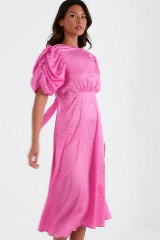 Quiz Pink Polka Dot Satin Midi Dress - Image 2 of 6