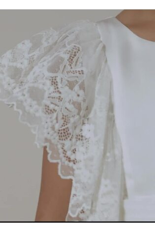 Angel & Rocket Cream Alice Lace Sleeve Satin Bridesmaid Dress - Image 2 of 5