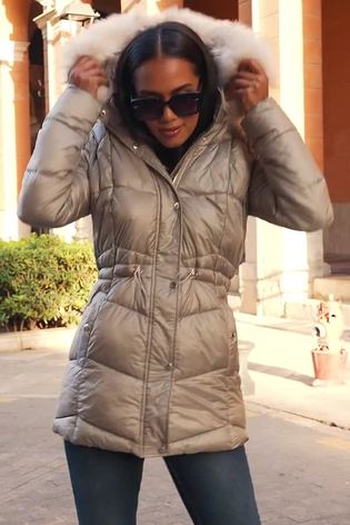 Buy Sosandar Neutral Metallic Padded Coat With Fur Hood from Next Luxembourg