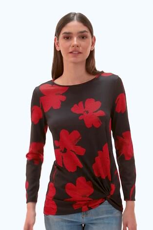 Roman Red Floral Print Stretch Hem Top - Image 2 of 6