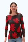 Roman Red Floral Print Stretch Hem Top - Image 2 of 6