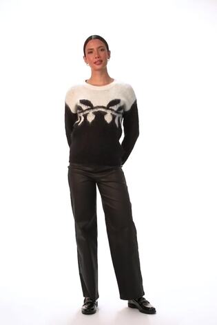 كنزة محبوكة بياقة بحافة مستديرة جاكار بتصميم ورقة شجر من Roman - صورة 2 من 6