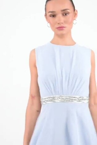 Quiz Light Blue Chiffon Maxi Bridesmaid Dress with Sequin Belt - Image 2 of 8