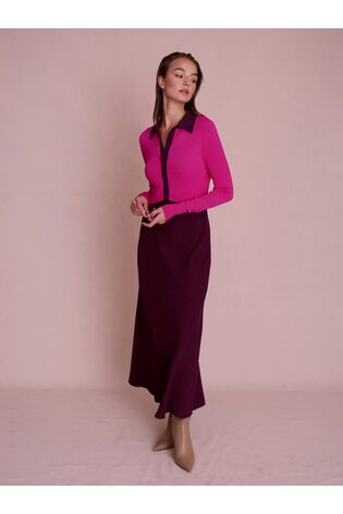Florere Colourblock Midi Dress in Deep Pink/Burgundy - Image 2 of 8