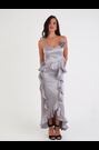 Amy Lynn Silver Satin Rose Appliqué Asymmetric Top - Image 2 of 10