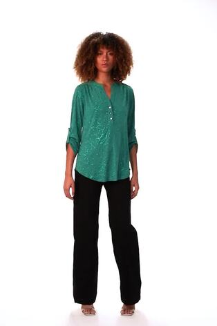 Green Roman Grey Metallic Linear Floral Stretch Blouses - Image 2 of 6