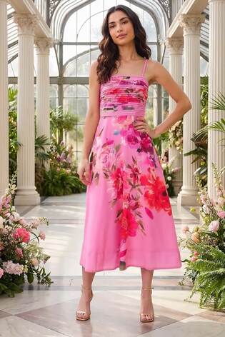 Roman Pink Floral Strappy Midi Dress - Image 2 of 7