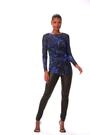 Roman Blue Blurred Print Ruched Stretch Mesh Top - Image 2 of 6