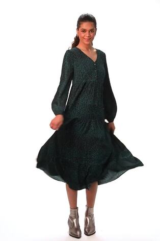 Roman Green Animal Print Button Detail Smock Midi Dress - Image 2 of 6