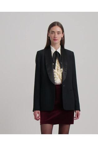 Lauren Ralph Lauren Black Satin Trim Crepe Blazer - Image 2 of 6