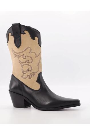 Dune London Black Chrome Prickly Stitch Detail Western Boots