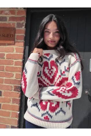 Valkoinen - FatFace Aspen Snowflake -neulepusero, Pyöreä kaula-aukko - Kuva 2 / 8