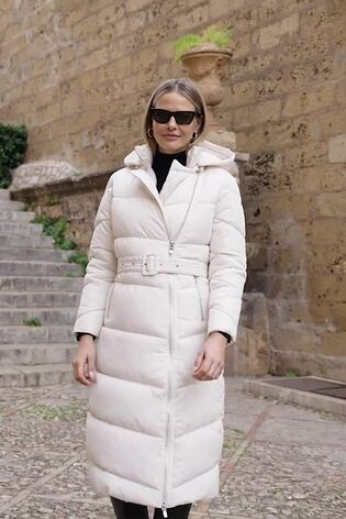 Sosandar Ivory Longline Padded Coat With Removable Hood - Image 2 of 6