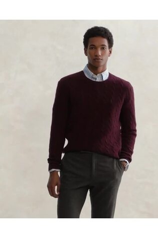 Polo Ralph Lauren Red Wool Cashmere Cable Knit Crew Neck Jumper - Image 2 of 6