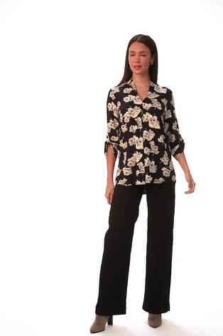 Roman Floral V-Neck Pleat Front Stretch Top - Imagen 2 de 6