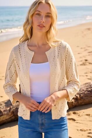 Roman White Pointelle Knit Cardigan - Image 2 of 7