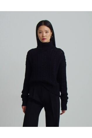 Lauren Ralph Lauren Cable Knit Cotton Blend Turtleneck Black Jumper - Image 2 of 9