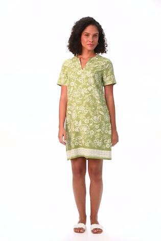 Roman Green Paisley Print Linen Shift Dress - Image 2 of 5