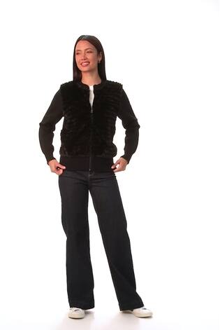 Roman Black Faux Fur Funnel Neck Zip Jacket - Image 2 of 6