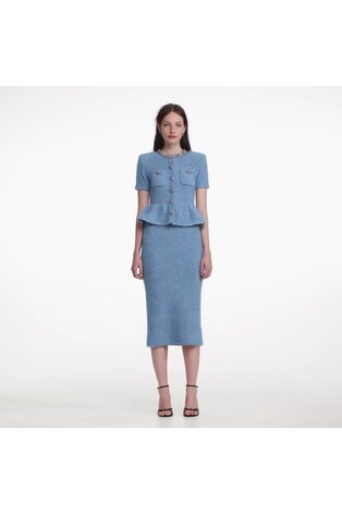 Self-Portrait Blue Peplum Knit Midi Dress - Image 2 of 8
