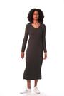 Grau - Roman – texturiertes Stretch-Midikleid mit V-Ausschnitt und Wellendesign - Bild 2 von 6