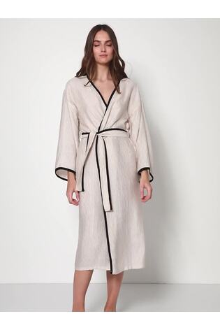 Aruelle Cream Horizon Lightweight Mid Length Wrap Gown With Contrast Trim - Image 2 of 4