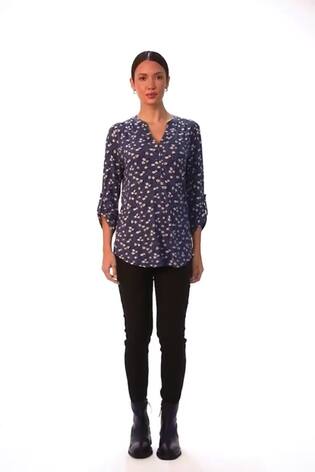 Roman Grey Stretch Ditsy Floral Print Buttoned Top - Image 2 of 6