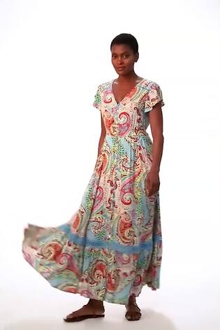 Robe longue à taille froncée et imprimé Roman cachemire - Image 2 de 6