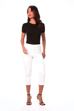 Roman White Cropped Stretch Elastic Waist Denim Leggings - Image 2 of 6