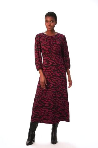 Roman Purple Abstract Print Gathered Stretch Midi Dress - Image 2 of 6