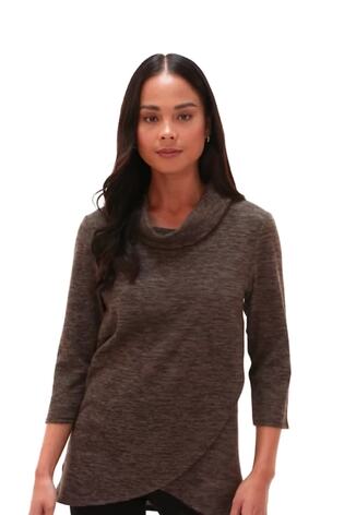 Roman Brown Petite Petite Brushed Knit Wrap Blouse - Image 2 of 6