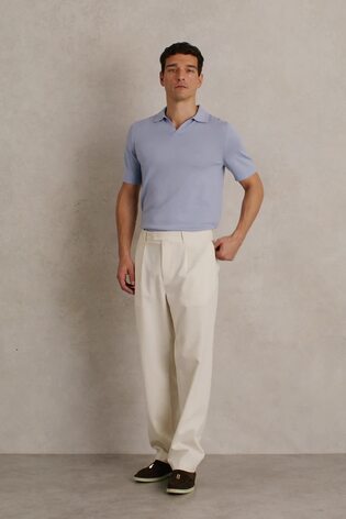 Reiss Soft Blue Duchie Merino Wool Open-Collar Polo Shirt - Image 2 of 7