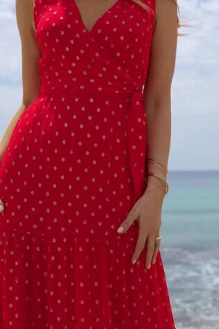 Sosandar Pink Metallic Fleck Print Tie Waist Wrap Midaxi Dress - Image 2 of 5