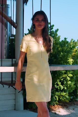 Sosandar Yellow Linen Blend Shift Dress - Image 2 of 6