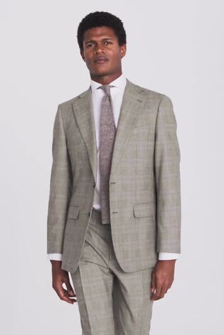 MOSS Performance Tailored Fit Neutral Check Suit: Jacket - Image 2 of 5