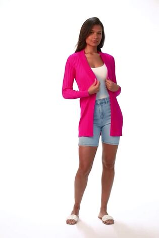 Roman Pink Longline Stretch Ribbed Cardigan - Image 2 of 6