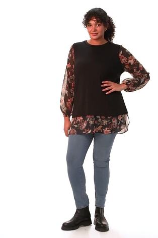 Roman Brown Curve Floral Print 2-In-1 Top - Image 2 of 6