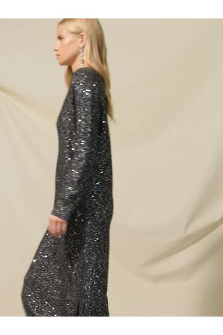 Ro&Zo Sparkle Sequin V-Neck Knitted Black Dress - Image 2 of 7