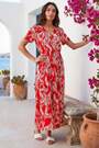 Roman Leaf Print Shirred Maxi Dress - Larawan 2 ng 5