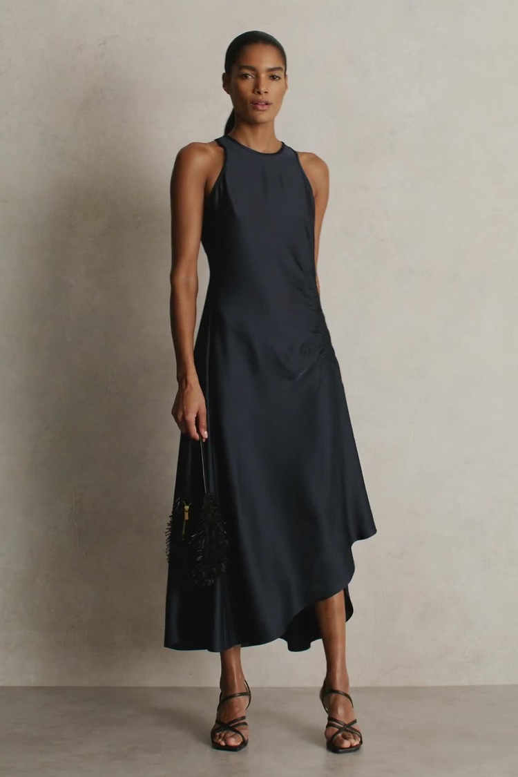 reiss navy satin dress Buy Reiss Navy Anessa Satin Shirred Midi Dress from Next USA