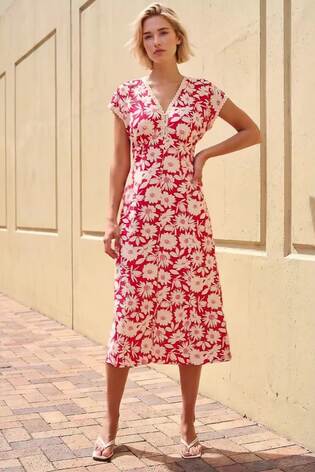 Roman Red Ditsy Lace Trim Midi Dress - Image 2 of 5
