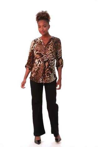 Roman Brown Animal Puff Print Stretch Blouse - Image 2 of 6
