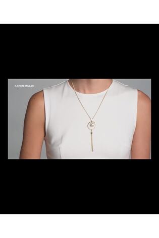 Karen Millen Gold Tone Silver Tone Modern Pearl Pendant Necklace - Image 2 of 6
