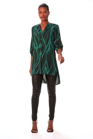 Roman Green Abstract Print V-Neck Longline Blouse - Image 2 of 6