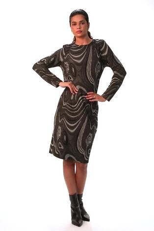 Roman Grey Textured Swirl Pattern Stretch Midi Dress - Image 2 of 6