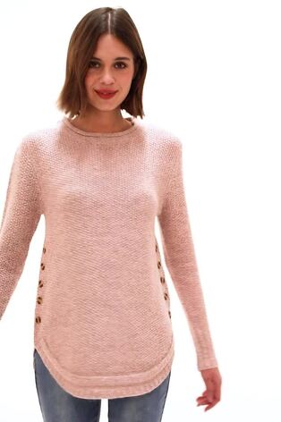 Roman Pink Button Detail Curved Hem Jumper - Image 2 of 6