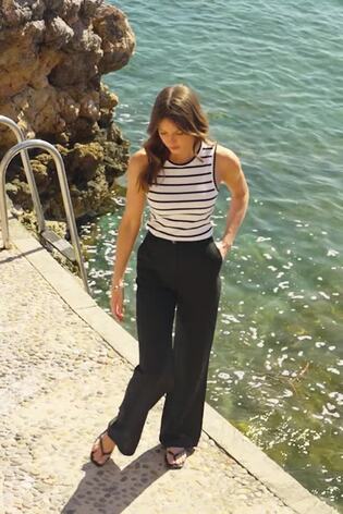 Sosandar Black Linen Wide Leg Trousers - Image 2 of 5